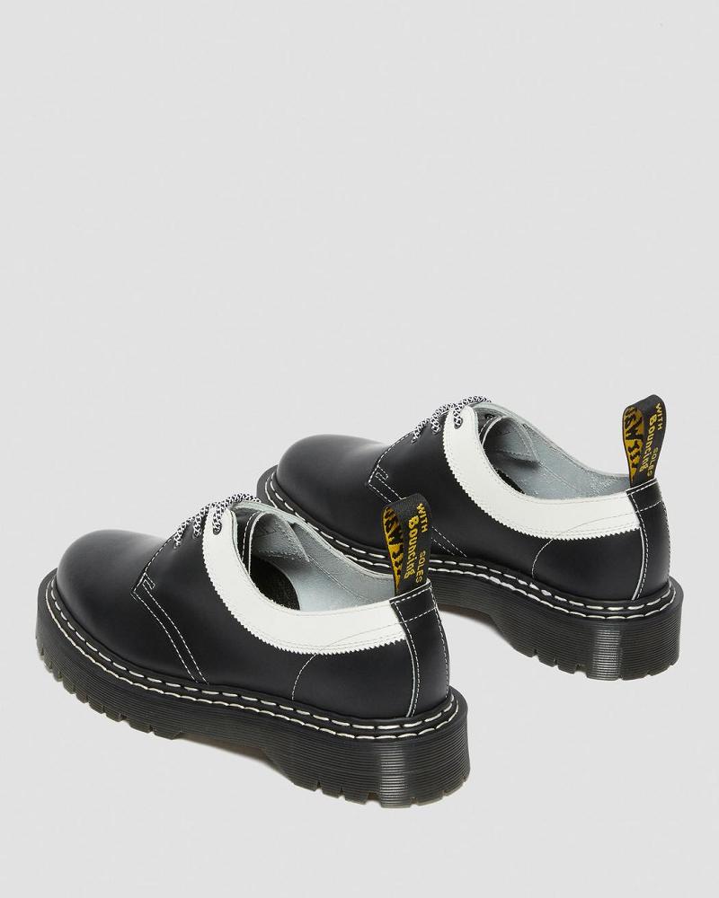 Dr Martens 1461 Bex Smooth Contrast Læder Oxford Sko Herre Sort Hvide | DK 584QMA